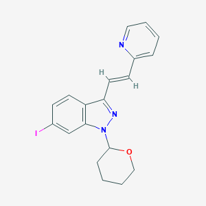 molecular formula C19H18IN3O B156118 (E)-6-碘-3-(2-(吡啶-2-基)乙烯基)-1-(四氢-2H-吡喃-2-基)-1H-吲唑 CAS No. 886230-77-9
