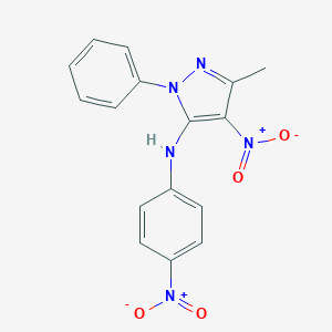 molecular formula C16H13N5O4 B156191 3-Methyl-4-nitro-N-(4-nitrophenyl)-1-phenyl-1H-pyrazol-5-amine CAS No. 136389-80-5
