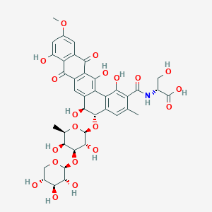 molecular formula C39H41NO20 B156215 (2R)-2-[[(5S,6S)-5-[(2S,3R,4S,5S,6R)-3,5-dihydroxy-6-methyl-4-[(2S,3R,4S,5R)-3,4,5-trihydroxyoxan-2-yl]oxyoxan-2-yl]oxy-1,6,9,14-tetrahydroxy-11-methoxy-3-methyl-8,13-dioxo-5,6-dihydrobenzo[a]tetracene-2-carbonyl]amino]-3-hydroxypropanoic acid CAS No. 139272-69-8