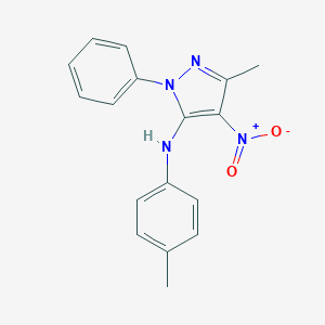 molecular formula C17H16N4O2 B156231 3-Methyl-N-(4-methylphenyl)-4-nitro-1-phenyl-1H-pyrazol-5-amine CAS No. 136389-76-9