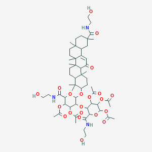 molecular formula C58H87N3O21 B156372 [2,3-diacetyloxy-5-[4,5-diacetyloxy-6-(2-hydroxyethylcarbamoyl)-2-[[11-(2-hydroxyethylcarbamoyl)-4,4,6a,6b,8a,11,14b-heptamethyl-14-oxo-2,3,4a,5,6,7,8,9,10,12,12a,14a-dodecahydro-1H-picen-3-yl]oxy]oxan-3-yl]oxy-6-(2-hydroxyethylcarbamoyl)oxan-4-yl] acetate CAS No. 126145-79-7