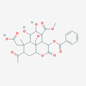 molecular formula C27H30O12 B156430 2-(8-Acetyl-3-benzoyloxy-11,12-dihydroxy-13-methoxycarbonyl-9-methyl-4-oxo-5,14-dioxatetracyclo[8.5.0.01,6.02,13]pentadecan-9-yl)acetic acid CAS No. 132616-54-7