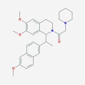 molecular formula C31H38N2O4 B156524 Isoquinoline, 1,2,3,4-tetrahydro-6,7-dimethoxy-1-(1-(6-methoxy-2-naphthalenyl)ethyl)-2-(1-piperidinylacetyl)- CAS No. 132836-32-9