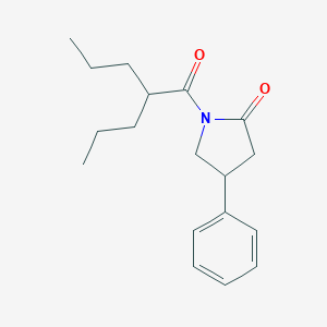 molecular formula C18H25NO2 B156750 2-Pyrrolidinone, 1-(1-oxo-2-propylpentyl)-4-phenyl- CAS No. 137427-76-0