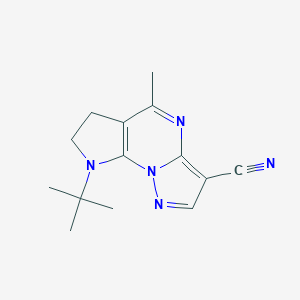 molecular formula C14H17N5 B156906 8-tert-Butyl-6,7-dihydropyrrolo(3,2-e)-5-methylpyrazolo(1,5-a)pyrimidine-3-carbonitrile CAS No. 129909-32-6