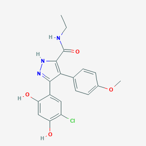 molecular formula C19H18ClN3O4 B157241 5-(5-Chloro-2,4-dihydroxyphenyl)-N-ethyl-4-(4-methoxyphenyl)-1H-pyrazole-3-carboxamide CAS No. 940289-57-6