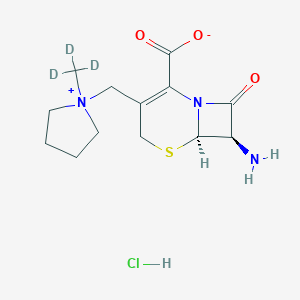 molecular formula C13H20ClN3O3S B157307 (6R,7R)-7-Amino-8-oxo-3-[[1-(trideuteriomethyl)pyrrolidin-1-ium-1-yl]methyl]-5-thia-1-azabicyclo[4.2.0]oct-2-ene-2-carboxylate;hydrochloride CAS No. 131857-25-5