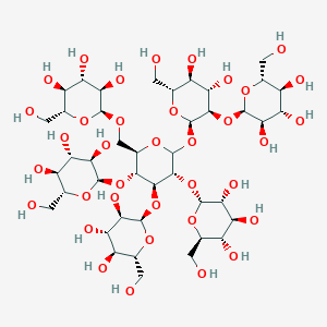 molecular formula C42H72O36 B157389 (2S,3R,4S,5S,6R)-2-[[(2R,3R,4S,5R)-6-[(2R,3R,4S,5S,6R)-4,5-dihydroxy-6-(hydroxymethyl)-3-[(2R,3R,4S,5S,6R)-3,4,5-trihydroxy-6-(hydroxymethyl)oxan-2-yl]oxyoxan-2-yl]oxy-3,4,5-tris[[(2R,3R,4S,5S,6R)-3,4,5-trihydroxy-6-(hydroxymethyl)oxan-2-yl]oxy]oxan-2-yl]methoxy]-6-(hydroxymethyl)oxane-3,4,5-triol CAS No. 1980-14-9