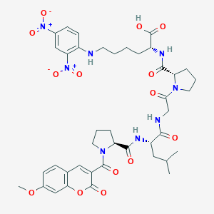 B157434 7-Methoxycoumarin-3-carboxylyl-prolyl-leucyl-glycyl-prolyl-lysyl-2,4-dinitrophenyl CAS No. 127376-94-7
