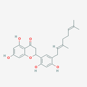 molecular formula C25H28O6 B157535 4H-1-Benzopyran-4-one, 2-(5-((2E)-3,7-dimethyl-2,6-octadienyl)-2,4-dihydroxyphenyl)-2,3-dihydro-5,7-dihydroxy-, (2S)- CAS No. 68401-05-8