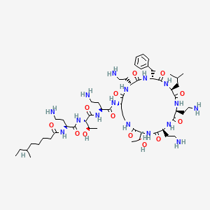  B1576788 N-[(2S)-4-amino-1-[[(2S,3R)-1-[[(2S)-4-amino-1-oxo-1-[[(3S,6S,9S,12S,15R,18R,21S)-6,9,18-tris(2-aminoethyl)-15-benzyl-3-[(1R)-1-hydroxyethyl]-12-(2-methylpropyl)-2,5,8,11,14,17,20-heptaoxo-1,4,7,10,13,16,19-heptazacyclotricos-21-yl]amino]butan-2-yl]amino]-3-hydroxy-1-oxobutan-2-yl]amino]-1-oxobutan-2-yl]-6-methyloctanamide 