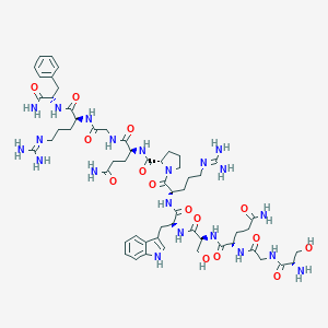 molecular formula C57H85N21O15 B157704 H-Ser-gly-gln-ser-trp-arg-pro-gln-gly-arg-phe-NH2 CAS No. 127122-98-9