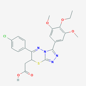 molecular formula C22H21ClN4O5S B157751 2-[6-(4-chlorophenyl)-3-(4-ethoxy-3,5-dimethoxyphenyl)-7H-[1,2,4]triazolo[3,4-b][1,3,4]thiadiazin-7-yl]acetic acid CAS No. 126598-19-4