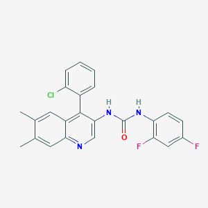 molecular formula C24H18ClF2N3O B157756 N-(4-(2-Chlorophenyl)-6,7-dimethyl-3-quinolyl)-N'-(2,4-difluorophenyl)urea CAS No. 128831-46-9