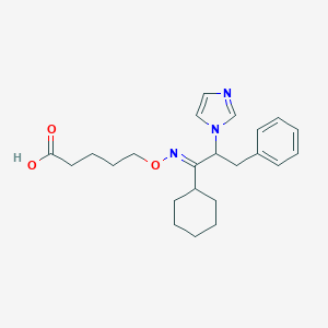 molecular formula C23H31N3O3 B157844 5-(1-Cyclohexyl-2-(1H-imidazol-1-yl)-3-phenylpropylidene)aminooxypentanoic acid CAS No. 137292-30-9
