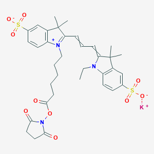 molecular formula C35H40KN3O10S2 B015812 Potassium 1-{6-[(2,5-dioxopyrrolidin-1-yl)oxy]-6-oxohexyl}-2-[(1E,3E)-3-(1-ethyl-3,3-dimethyl-5-sulfonato-1,3-dihydro-2H-indol-2-ylidene)prop-1-en-1-yl]-3,3-dimethyl-3H-indol-1-ium-5-sulfonate CAS No. 945529-56-6