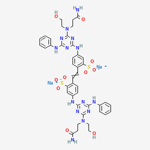 molecular formula C42H44N14Na2O10S2 B1581371 Disodium;5-[[4-[(3-amino-3-oxopropyl)-(2-hydroxyethyl)amino]-6-anilino-1,3,5-triazin-2-yl]amino]-2-[2-[4-[[4-[(3-amino-3-oxopropyl)-(2-hydroxyethyl)amino]-6-anilino-1,3,5-triazin-2-yl]amino]-2-sulfonatophenyl]ethenyl]benzenesulfonate CAS No. 27344-06-5
