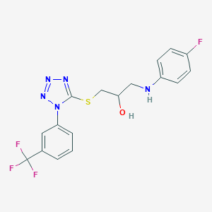molecular formula C17H15F4N5OS B158202 2-Propanol, 1-((4-fluorophenyl)amino)-3-((1-(3-(trifluoromethyl)phenyl)-1H-tetrazol-5-yl)thio)- CAS No. 133506-55-5