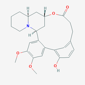 molecular formula C26H31NO5 B158283 (1S,17S,19S)-9-Hydroxy-4,5-dimethoxy-16-oxa-24-azapentacyclo[15.7.1.18,12.02,7.019,24]hexacosa-2,4,6,8,10,12(26)-hexaen-15-one CAS No. 10183-64-9
