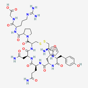2-[[(2S)-2-[[1-[(4R,7S,10S,13S,16S,19R)-19-amino-7-(2-amino-2-oxoethyl)-10-(3-amino-3-oxopropyl)-13-benzyl-16-[(4-hydroxyphenyl)methyl]-6,9,12,15,18-pentaoxo-1,2-dithia-5,8,11,14,17-pentazacycloicosane-4-carbonyl]pyrrolidine-2-carbonyl]amino]-5-(diaminomethylideneamino)pentanoyl]amino]acetic acid