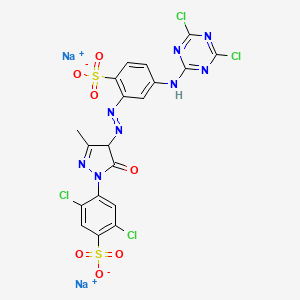 molecular formula C19H10Cl4N8Na2O7S2 B1583304 Disodium 2,5-dichloro-4-[4-[[5-[(4,6-dichloro-1,3,5-triazin-2-yl)amino]-2-sulphonatophenyl]azo]-4,5-dihydro-3-methyl-5-oxo-1H-pyrazol-1-yl]benzenesulphonate CAS No. 5089-16-7