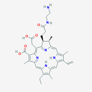 molecular formula C36H42N6O5 B158373 (17S,18S)-18-[3-(2-Aminoethylamino)-3-oxopropyl]-20-(carboxymethyl)-12-ethenyl-7-ethyl-3,8,13,17-tetramethyl-17,18,22,23-tetrahydroporphyrin-2-carboxylic acid CAS No. 126294-34-6