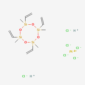 molecular formula C12H26Cl6O4PtSi4 B1584672 hydron;platinum(4+);2,4,6,8-tetrakis(ethenyl)-2,4,6,8-tetramethyl-1,3,5,7,2,4,6,8-tetraoxatetrasilocane;hexachloride CAS No. 68585-32-0