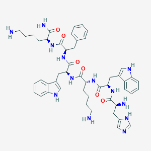 molecular formula C49H63N13O6 B158493 (2S)-6-amino-2-[[(2R)-2-[[(2S)-2-[[(2R)-6-amino-2-[[(2R)-2-[[(2S)-2-amino-3-(1H-imidazol-5-yl)propanoyl]amino]-3-(1H-indol-3-yl)propanoyl]amino]hexanoyl]amino]-3-(1H-indol-3-yl)propanoyl]amino]-3-phenylpropanoyl]amino]hexanamide CAS No. 136054-22-3