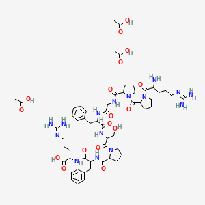 molecular formula C56H85N15O17 B1585176 Acetic acid;2-[[2-[[1-[2-[[2-[[2-[[1-[1-[2-amino-5-(diaminomethylideneamino)pentanoyl]pyrrolidine-2-carbonyl]pyrrolidine-2-carbonyl]amino]acetyl]amino]-3-phenylpropanoyl]amino]-3-hydroxypropanoyl]pyrrolidine-2-carbonyl]amino]-3-phenylpropanoyl]amino]-5-(diaminomethylideneamino)pentanoic acid CAS No. 5979-11-3