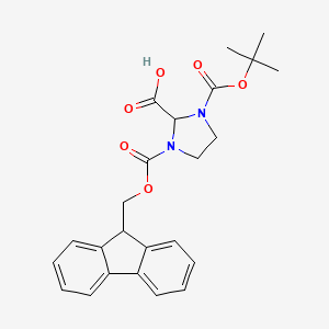molecular formula C24H26N2O6 B1585913 1-(((9H-Fluoren-9-yl)methoxy)carbonyl)-3-(tert-butoxycarbonyl)imidazolidine-2-carboxylic acid CAS No. 207129-12-2