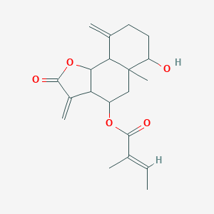 molecular formula C20H26O5 B158594 (6-hydroxy-5a-methyl-3,9-dimethylidene-2-oxo-3a,4,5,6,7,8,9a,9b-octahydrobenzo[g][1]benzofuran-4-yl) (E)-2-methylbut-2-enoate CAS No. 80368-31-6