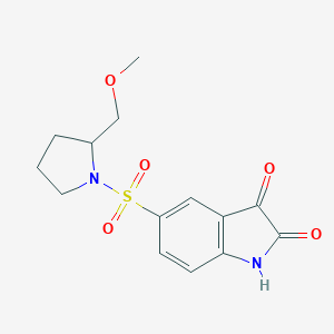 molecular formula C14H16N2O5S B158671 5-[2-(methoxymethyl)pyrrolidin-1-yl]sulfonyl-1H-indole-2,3-dione CAS No. 1110670-49-9