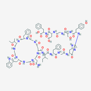 molecular formula C90H111N21O24 B158674 N(1)Gly-DL-Phe-DL-xiIle-Gly-DL-Trp-Gly-DL-Asn-DL-Asp(1)-DL-xiIle-DL-Phe-Gly-DL-Ala(imidazol-2-yl)-DL-Tyr-DL-Ser-Gly-DL-Asp-DL-Phe-OH CAS No. 133658-45-4