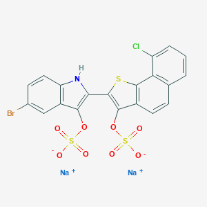 molecular formula C20H9BrClNNa2O8S3 B158723 disodium 5-bromo-2-[9-chloro-3-(sulphonatooxy)naphtho[1,2-b]thien-2-yl]-1H-indol-3-yl sulphate CAS No. 10134-35-7