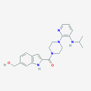 molecular formula C22H27N5O2 B158732 Piperazine, 1-((6-(hydroxymethyl)-1H-indol-2-yl)carbonyl)-4-(3-((1-methylethyl)amino)-2-pyridinyl)- CAS No. 136817-78-2