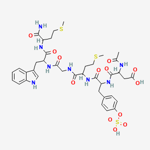 B1587413 3-acetamido-4-[[1-[[1-[[2-[[1-[(1-amino-4-methylsulfanyl-1-oxobutan-2-yl)amino]-3-(1H-indol-3-yl)-1-oxopropan-2-yl]amino]-2-oxoethyl]amino]-4-methylsulfanyl-1-oxobutan-2-yl]amino]-1-oxo-3-(4-sulfooxyphenyl)propan-2-yl]amino]-4-oxobutanoic acid CAS No. 89911-65-9