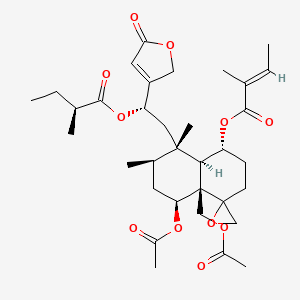 B1588235 [(1S)-2-[(1S,2R,4S,4aR,8R,8aR)-4-acetyloxy-4a-(acetyloxymethyl)-1,2-dimethyl-8-[(E)-2-methylbut-2-enoyl]oxyspiro[3,4,6,7,8,8a-hexahydro-2H-naphthalene-5,2'-oxirane]-1-yl]-1-(5-oxo-2H-furan-3-yl)ethyl] (2S)-2-methylbutanoate CAS No. 122587-83-1