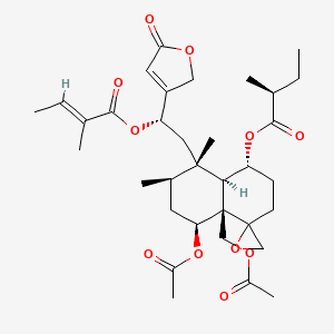 molecular formula C34H48O11 B1588328 [(1R,4aR,5S,7R,8S,8aR)-5-乙酰氧基-4a-(乙酰氧基甲基)-7,8-二甲基-8-[(2S)-2-[(E)-2-甲基丁-2-烯酰]氧基-2-(5-氧代-2H-呋喃-3-基)乙基]螺[2,3,5,6,7,8a-六氢-1H-萘-4,2'-环氧乙烷]-1-基] (2S)-2-甲基丁酸酯 CAS No. 122616-88-0
