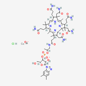 molecular formula C62H91ClCoN13O15P+ B1588477 cobalt(3+);[5-(5,6-dimethylbenzimidazol-1-yl)-4-hydroxy-2-(hydroxymethyl)oxolan-3-yl] 1-[3-[(5Z,10Z,14Z)-2,13,18-tris(2-amino-2-oxoethyl)-7,12,17-tris(3-amino-3-oxopropyl)-3,5,8,8,13,15,18,19-octamethyl-1,2,7,12,17,23-hexahydrocorrin-3-yl]propanoylamino]propan-2-yl phosphate;hydroxide;hydrochloride CAS No. 78091-12-0
