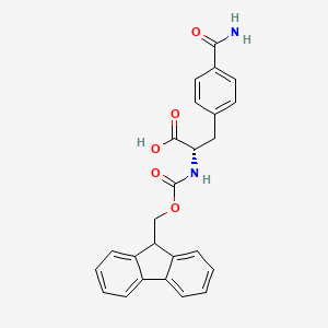 molecular formula C25H22N2O5 B1588846 (S)-2-((((9H-Fluoren-9-yl)methoxy)carbonyl)amino)-3-(4-carbamoylphenyl)propanoic acid CAS No. 204716-17-6