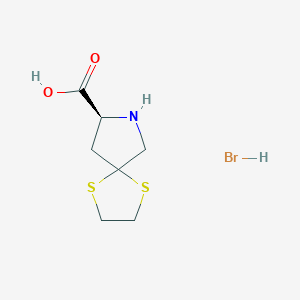 molecular formula C7H12BrNO2S2 B1590154 1,4-Dithia-7-azaspiro(4.4)nonane-8-carboxylic acid hydrobromide, (S)- CAS No. 75776-79-3