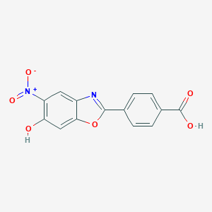 molecular formula C14H8N2O6 B159071 Benzoic acid, 4-(6-hydroxy-5-nitro-2-benzoxazolyl)- CAS No. 133532-53-3