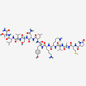 B1591230 5-Oxoprolylmethionylalanylvalyllysyllysyltyrosylleucylasparaginylserylvalylleucylthreoninamide CAS No. 73073-47-9
