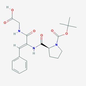 molecular formula C21H27N3O6 B159126 tert-Butylcarbonyl-prolyl-dehydro-phenylalanyl-glycine CAS No. 129119-97-7