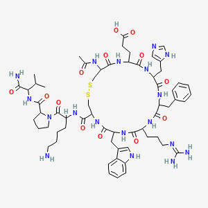molecular formula C61H86N18O13S2 B1592916 3-[22-Acetamido-4-[[6-amino-1-[2-[(1-amino-3-methyl-1-oxobutan-2-yl)carbamoyl]pyrrolidin-1-yl]-1-oxohexan-2-yl]carbamoyl]-13-benzyl-10-[3-(diaminomethylideneamino)propyl]-16-(1H-imidazol-5-ylmethyl)-7-(1H-indol-3-ylmethyl)-6,9,12,15,18,21-hexaoxo-1,2-dithia-5,8,11,14,17,20-hexazacyclotricos-19-yl]propanoic acid CAS No. 91050-39-4