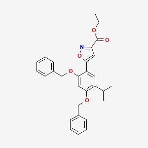 molecular formula C29H29NO5 B1592936 Ethyl 5-(2,4-bis(benzyloxy)-5-isopropylphenyl)isoxazole-3-carboxylate CAS No. 747414-20-6