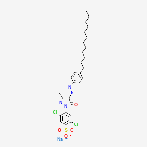 molecular formula C28H35Cl2N4NaO4S B1593184 Benzenesulfonic acid, 2,5-dichloro-4-(4-((4-dodecylphenyl)azo)-4,5-dihydro-3-methyl-5-oxo-1H-pyrazol-1-yl)-, sodium salt CAS No. 52584-47-1