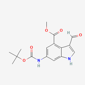 molecular formula C16H18N2O5 B1593447 Methyl 6-((tert-butoxycarbonyl)amino)-3-formyl-1H-indole-4-carboxylate CAS No. 731810-57-4