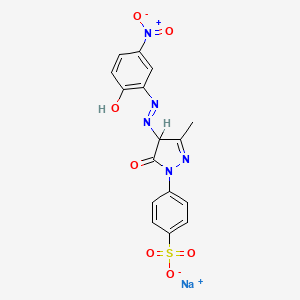 molecular formula C16H12N5NaO7S B1593735 2-Pyrazolin-5-one, 4-((2-hydroxy-5-nitrophenyl)azo)-3-methyl-1-(p-sulfophenyl)-, sodium salt CAS No. 6359-86-0