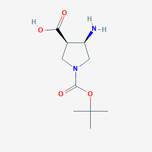 molecular formula C10H18N2O4 B1594352 (3R,4R)-4-Amino-1-(tert-butoxycarbonyl)pyrrolidine-3-carboxylic acid CAS No. 492462-02-9